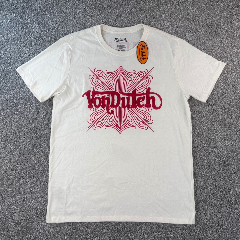 Von Dutch Graphic T-Shirt Men Medium White Red Originator Flying Eyeball NWT